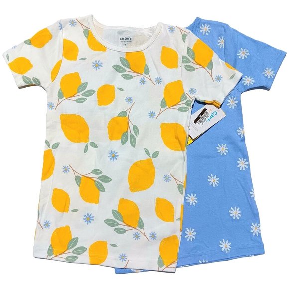 Carter's Other - Carter's Just One You Girls Size 7 Lemon & Floral Printed SS Pajama Tops (2PC)